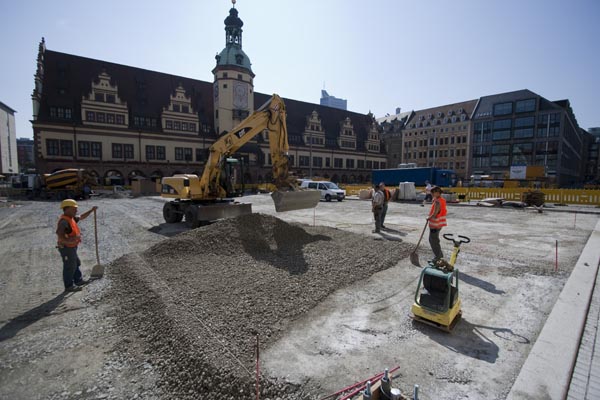City-Tunnel Leipzig - Station Markt - Einbau Drainbeton für Pflasterung Markt