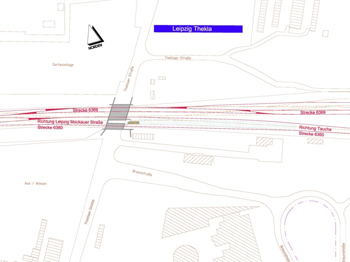 Lageplan S-Bahn Station Leipzig Thekla (fiktive Planung)
